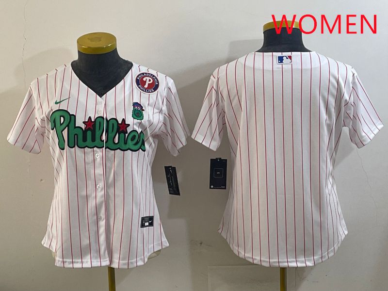 Women Philadelphia Phillies Blank White Stripe Second generation joint name 2025 Nike MLB Jersey style 2
